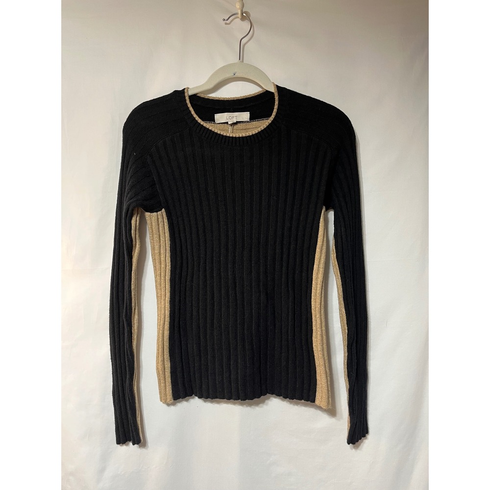 LOFT Women's‎ Black Tan Ribbed Knit Crew Neck Sweater Size S